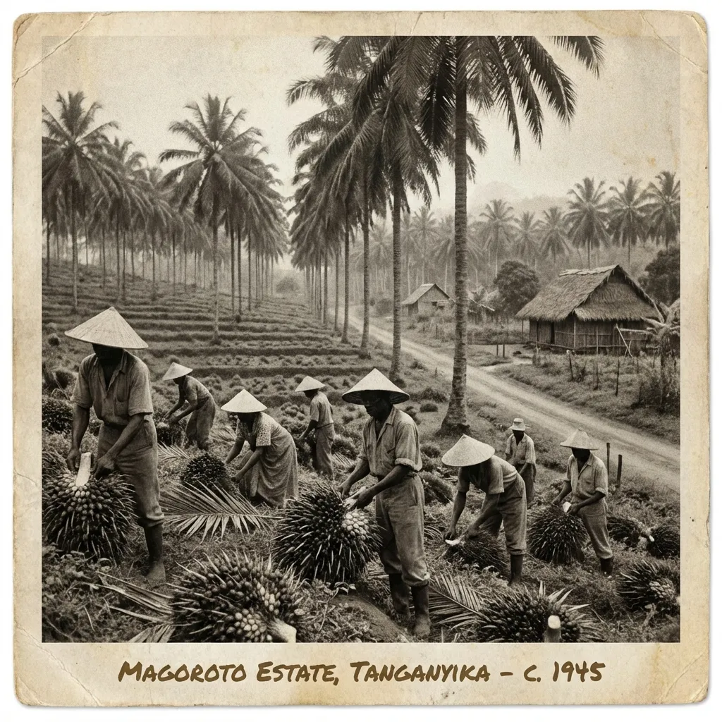 Vintage photo of palm oil plantation